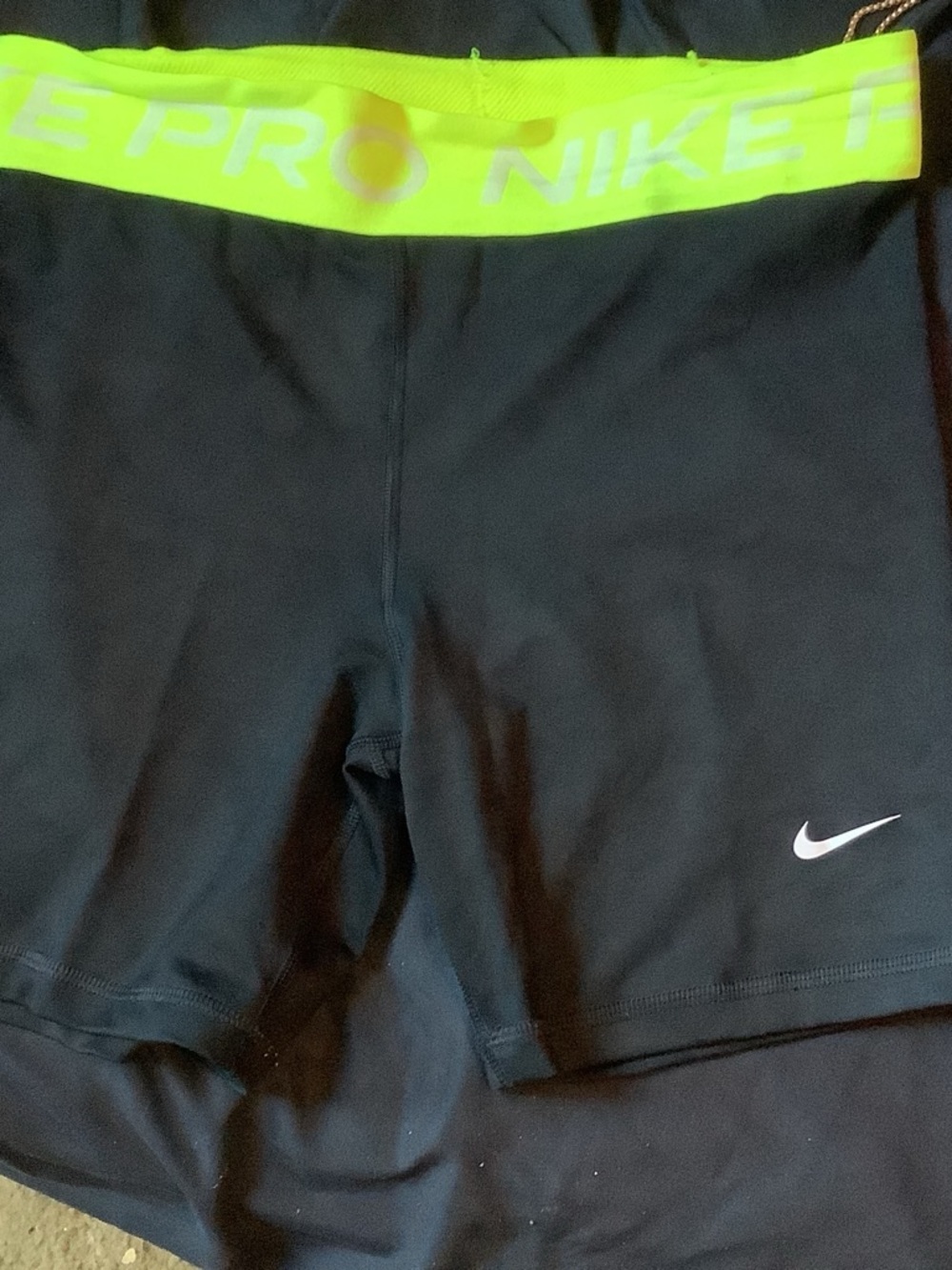 Nike Black Compression Shorts with Neon Green Waistband
